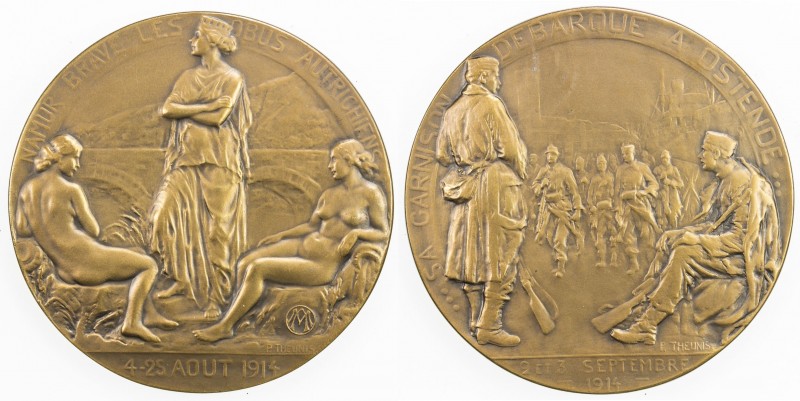 BELGIUM: AE medal (116.6g), 1914 (1922), 70mm bronze medal for Namur Withstandin...