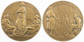 BELGIUM: AE medal (116.6g), 1914 (1922), 70mm bronze medal for Namur Withstanding the Austrian Assault and the Garrison's Arrival at Ostend by P. Theu...