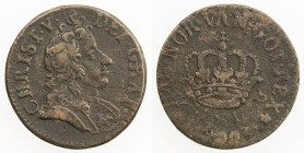 DENMARK: Christian V, 1670-1699, AE ½ skilling, 1693, KM-421, with titles as King of Norway, of the Wends and the Goths, scarce date, Fine, S. 
Estim...