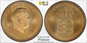DENMARK: Frederick IX, 1947-1972, 2 kroner, 1956, KM-838, mintmaster CS, a fantastic quality example! PCGS graded MS67+.
Estimate: USD 40 - 60