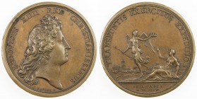FRANCE: Louis XIV, 1643-1715, AE medal (30.77g), 1676, Divo-156, 41mm bronze medal for the French Victory across the Rhine by Mauger, bust right with ...