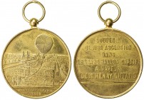 FRANCE: gilt AE medal, 1879, 36mm, Souvenir Medallion commemorating Henri Giffard's balloon ascent in 1878 at the Exposition Universelle in Paris, PAN...