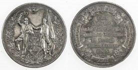 GERMANY: Pre-Unification, AR medal (45.59g), 1865, 52mm, Inauguration of the German Gymnasium in London, silver medal by A. Kersting, two figures eith...