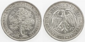 GERMANY: Weimar Republic, AR 5 mark, 1931-A, KM-56, Oak Tree type, AU.
Estimate: USD 75 - 100