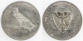 GERMANY: Weimar Republic, AR 5 reichsmark, 1930-J, KM-71, Jaeger-346, Hamburg Mint issue, Liberation of the Rhineland, lightly hairlined, Choice AU.
...