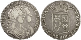 ENGLAND: William III and Mary II, 1689-1694, AR halfcrown, 1689, KM-472.1, Spink-3434, first busts, first crowned shield, caul and interior of crown f...