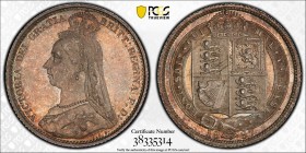 GREAT BRITAIN: Victoria, 1837-1901, AR sixpence, 1887, KM-759, S-3928, shield reverse type, PCGS graded MS65.
Estimate: USD 50 - 75