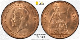 GREAT BRITAIN: George V, 1910-1936, AE halfpenny, 1934, KM-837, S-4058, a superb bright red lustrous example! PCGS graded MS65 RD+.
Estimate: USD 40 ...