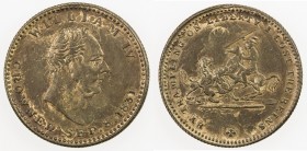 GREAT BRITAIN: token (4.06g), 1831, 22mm brass satirical token of William IV, bust right with WILLIAM IV - CROWNED SEP. 8.1831 // William IV on rearin...