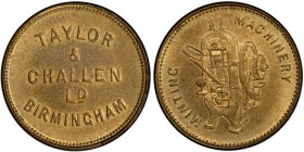 GREAT BRITAIN: brass token, ND, TC-374398, 19.5mm, TAYLOR / & / CHALLEN / Ld / BIRMINGHAM // MINTING MACHINERY around coinage press, a superb quality ...