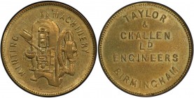 GREAT BRITAIN: brass token, ND, TC-374400, 24mm, TAYLOR / & / CHALLEN / Ld / BIRMINGHAM // MINTING MACHINERY around coinage press, a superb quality ex...