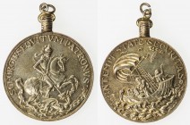 HUNGARY: gilt AE medal (21.37g), ND, 37mm, inspired by the Kremnitz mint gold 5 Ducat by Christian Herman Roth (1645-1690), S. GEORGIVS. EQVITVM. PATR...