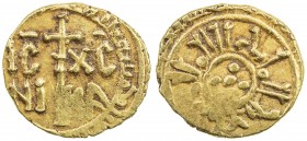 SICILY: William (Guglielmo) II, 1166-1189, AV tari (1.49g) (Messina), AH57x, Spahr-100, name in Arabic, 5 pellets in center // IC XC NI KA around the ...