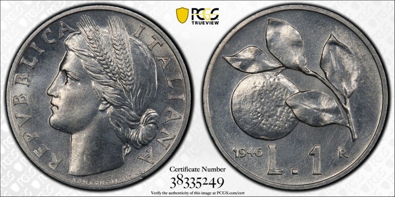 ITALY: Republic, 1 lira, 1946-R, KM-87, a lovely example of this rare date! PCGS...