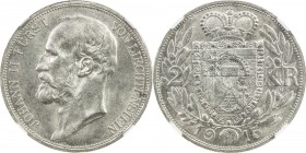 LIECHTENSTEIN: Principality, AR 2 kronen, 1915, Y-3, two-year type, with silver WINGS sticker, NGC graded MS63.
Estimate: USD 65 - 85