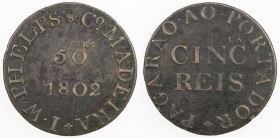MADEIRA: AE 50 reis token, 1802, I. W. Phelps & Co. issue, rare without the usual countermark, Fine to VF.
Estimate: USD 100 - 150