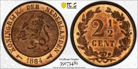 NETHERLANDS: Willem III, 1849-1890, AE 2½ cents, 1884, KM-108, a lovely quality example with proof like red lustrous surfaces! PCGS graded MS65 RB.
E...