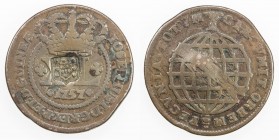 ANGOLA: Joao, as Prince Regent, 1799-1816, ND (1809), KM-43, shield revaluation countermark on 1757 Angola 40 reis (KM-9), a few small oxidation spots...