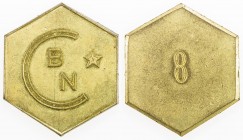 BELGIAN CONGO: Colony, token (27.18g), ND (ca. 1955), 40mm brass hexagonal bank token of the Banque Central du Congo Belge et du Ruanda-Urundi, large ...