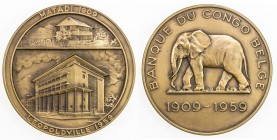BELGIAN CONGO: Banque du Congo Belge, AE medal (148.9g), 1959, Lippens & van Keymulen-358, Porter pg. 188, 70mm bronze medal for the 50th Anniversary ...
