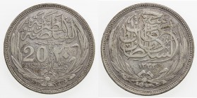 EGYPT: Hussein Kamil, 1914-1917, AR 20 piastres, 1916/AH1335, KM-321, with inner ring before beads, EF.
Estimate: USD 75 - 100