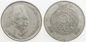 EGYPT: Fuad, as King, 1922-1936, AR 20 piastres, 1923-H/AH1341, KM-338, VF to EF.
Estimate: USD 75 - 100