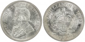 SOUTH AFRICA: Zuid Afrikaansche Republiek, AR 2½ shillings, 1897, KM-7, Johannes Paulus Kruger bust left, black paint on reverse star otherwise a love...