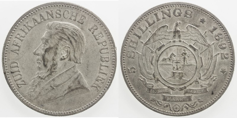 SOUTH AFRICA: Zuid-Afrikaansche Republiek, AR 5 shillings, 1892, KM-8.1, single ...