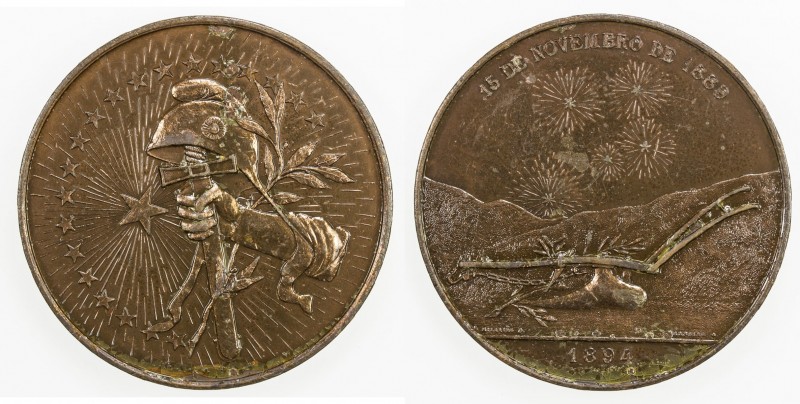 BRAZIL: AE medal (65.17g), 1894, KP-30-12C, 54mm bronze medal for the Government...