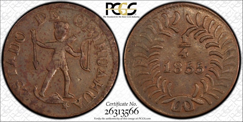 MEXICO: Republic, AE ¼ real, 1855, KM-342, DB-160, Chihuahua issue, well struck ...