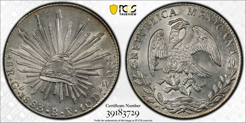 MEXICO: Republic, AR 8 reales, 1883-Go, KM-377.8, assayer BR, PCGS graded MS61....