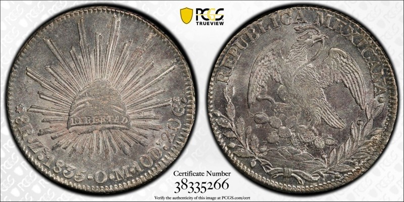 MEXICO: Republic, AR 8 reales, 1835-Zs, KM-377.13, assayer OM, PCGS graded MS62....