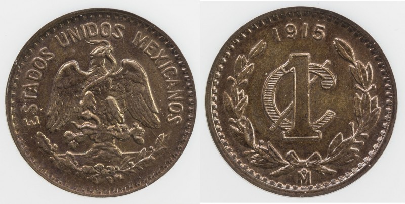 MEXICO: Estados Unidos, AE centavo, 1915-Mo, KM-415, large size type (not Zapata...