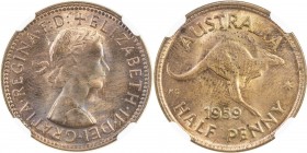 AUSTRALIA: Elizabeth II, 1952-, AE halfpenny, 1959, KM-61, with gold WINGS sticker, NGC graded Proof 63 BN.
Estimate: USD 100 - 130
