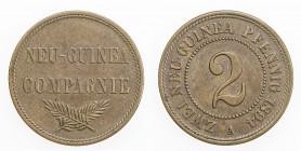 GERMAN NEW GUINEA: Wilhelm II, 1888-1918, AE 2 pfennig, 1894-A, KM-2, brown with a bit of red, one-year type, EF to AU, ex Wolfgang Schuster Collectio...