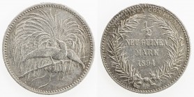 GERMAN NEW GUINEA: Wilhelm II, 1888-1918, AR ½ mark, 1894-A, KM-4, lightly cleaned, starting to retone, classic bird of paradise motif, one-year type,...
