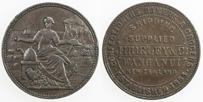 NEW ZEALAND: AE penny token, ND (1857), KM-Tn34, Renniks-280, large planchet typ...
