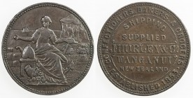NEW ZEALAND: AE penny token, ND (1857), KM-Tn34, Renniks-280, large planchet type, female figure seated holding anchor with beehive and fruit, with sh...