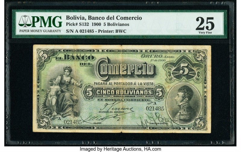 Bolivia Banco del Comercio 5 Bolivianos 1.1.1900 Pick S132 PMG Very Fine 25. 

H...