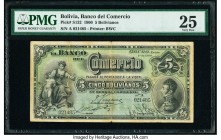 Bolivia Banco del Comercio 5 Bolivianos 1.1.1900 Pick S132 PMG Very Fine 25. 

HID09801242017

© 2020 Heritage Auctions | All Rights Reserved