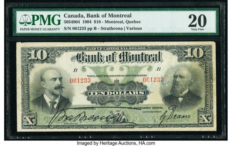 Canada Montreal, PQ- Bank of Montreal $10 2.1.1904 Pick S534a Ch.# 505-48-04 PMG...