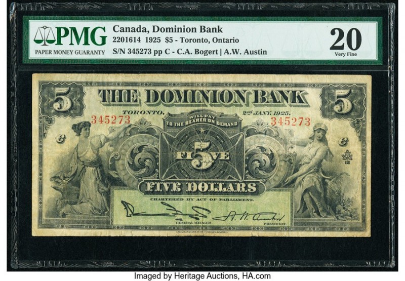 Canada Toronto, ON- Dominion Bank $5 2.1.1925 Pick S1023d Ch.# 220-16-14 PMG Ver...