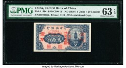 China Central Bank of China 1 Chiao = 20 Coppers ND (1928) Pick 168c S/M#C300-13 PMG Choice Uncirculated 63 EPQ. Red overprints.

HID09801242017

© 20...