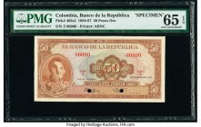 Colombia Banco de la Republica 50 Pesos Oro 20.7.1958 Pick 402s2 Specimen PMG Gem Uncirculated 65 EPQ. Two POCs; red Specimen overprints.

HID09801242...