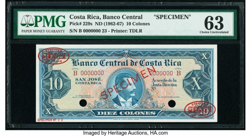 Costa Rica Banco Central de Costa Rica 10 Colones ND (1962-67) Pick 229s Specime...