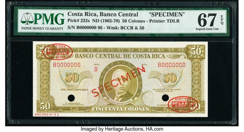 Costa Rica Banco Central de Costa Rica 50 Colones ND (1965-70) Pick 232s Specime...