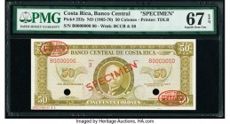 Costa Rica Banco Central de Costa Rica 50 Colones ND (1965-70) Pick 232s Specimen PMG Superb Gem Unc 67 EPQ. Red Specimen & TDLR overprints; two POCs....