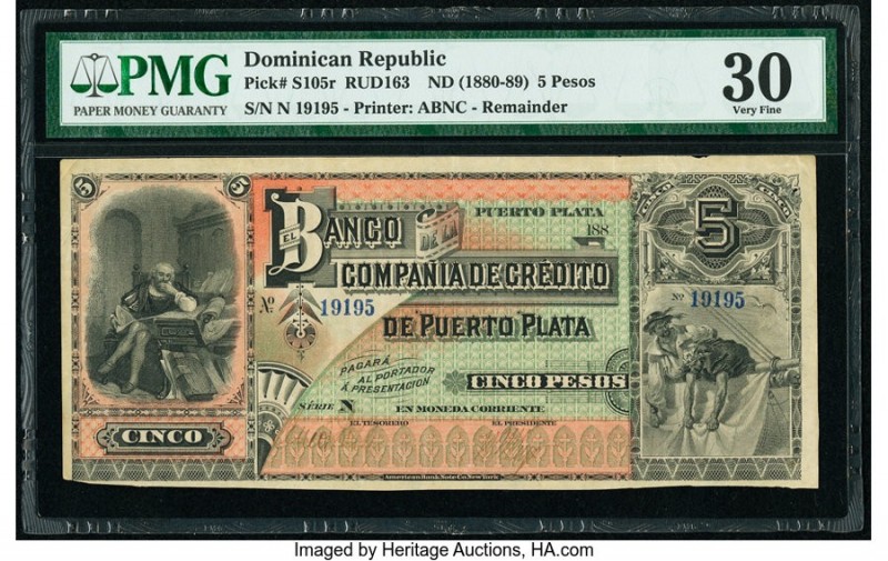 Dominican Republic Banco de la Compania de Credito de Puerto Plata 5 Pesos ND (1...