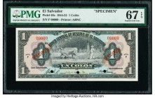 El Salvador Banco Central de Reserva de El Salvador 1 Colon 20.9.1944 Pick 83s Specimen PMG Superb Gem Unc 67 EPQ. Three POCs; red Specimen overprints...