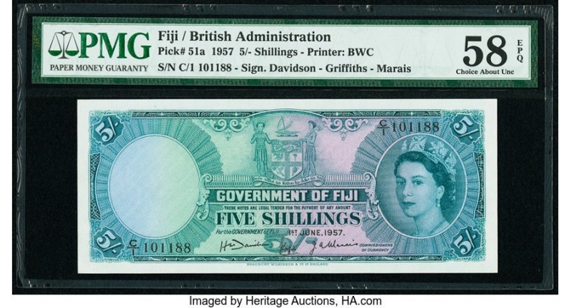 Fiji Government of Fiji 5 Shillings 1.6.1957 Pick 51a PMG Choice About Unc 58 EP...